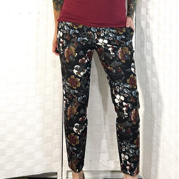 JL Jules and Leopold floral print ankle pants beautiful blue taupe and maroon to - Picture 9 of 14